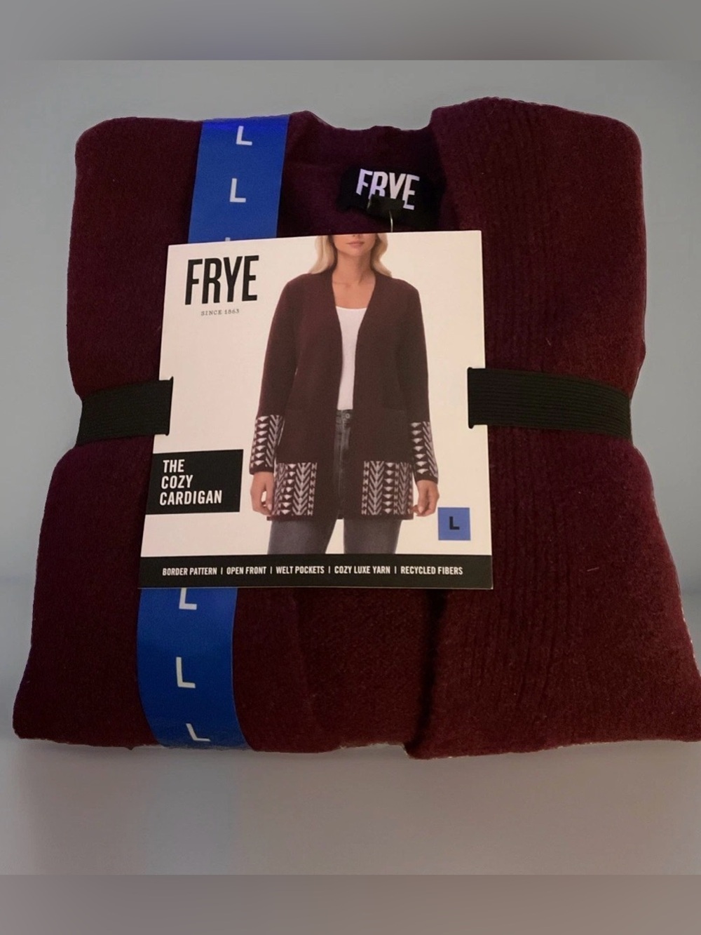 NWT Frye Dark Red Knit Cozy Cardigan Sweater Pattern Open Front Women L
